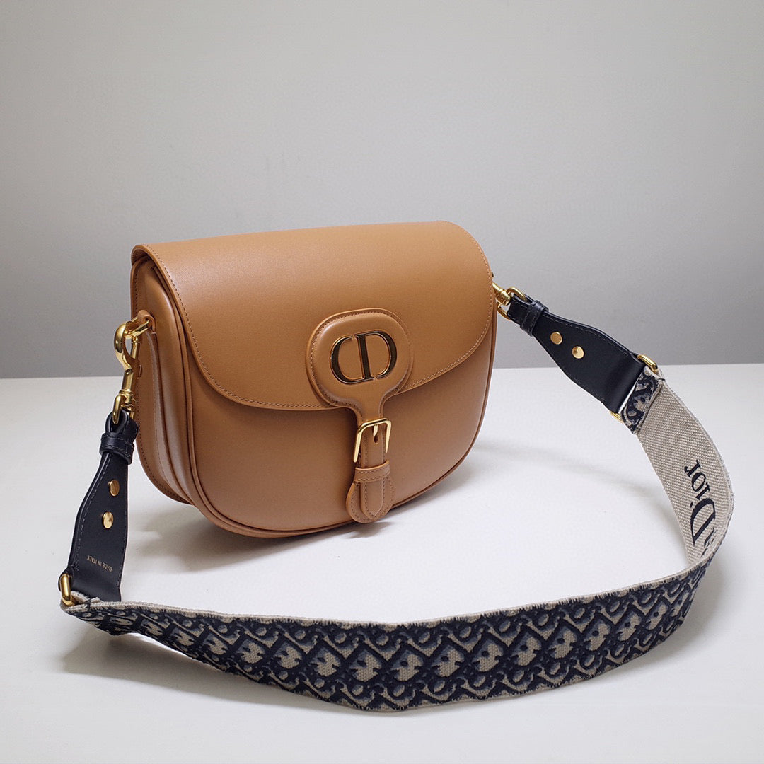 Dior M9320 Large Bobby Bag Tan Box Calfskin with Blue Oblique Strap | dior m9320 large bobby bag tan box calfskin with blue oblique strap 02