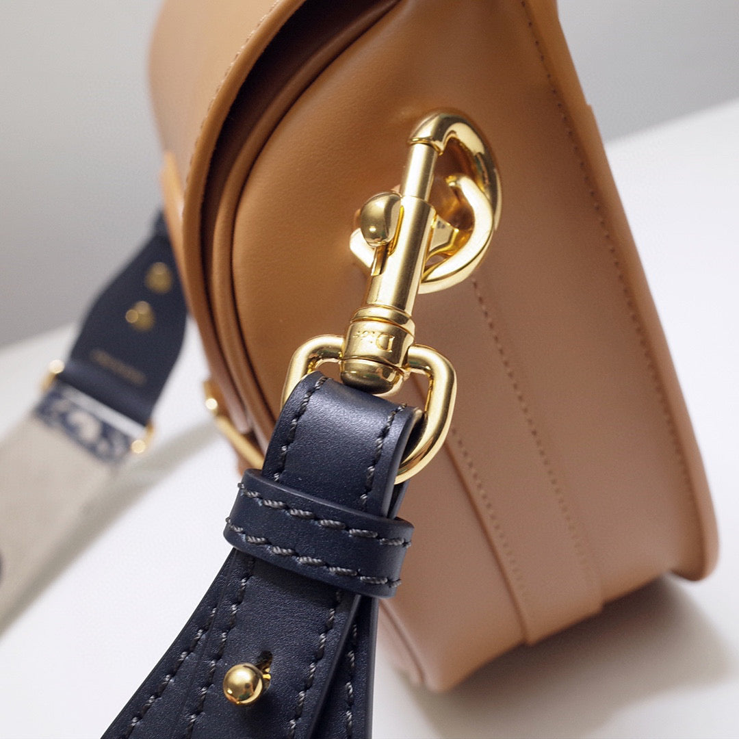 Dior M9320 Large Bobby Bag Tan Box Calfskin with Blue Oblique Strap | dior m9320 large bobby bag tan box calfskin with blue oblique strap 05