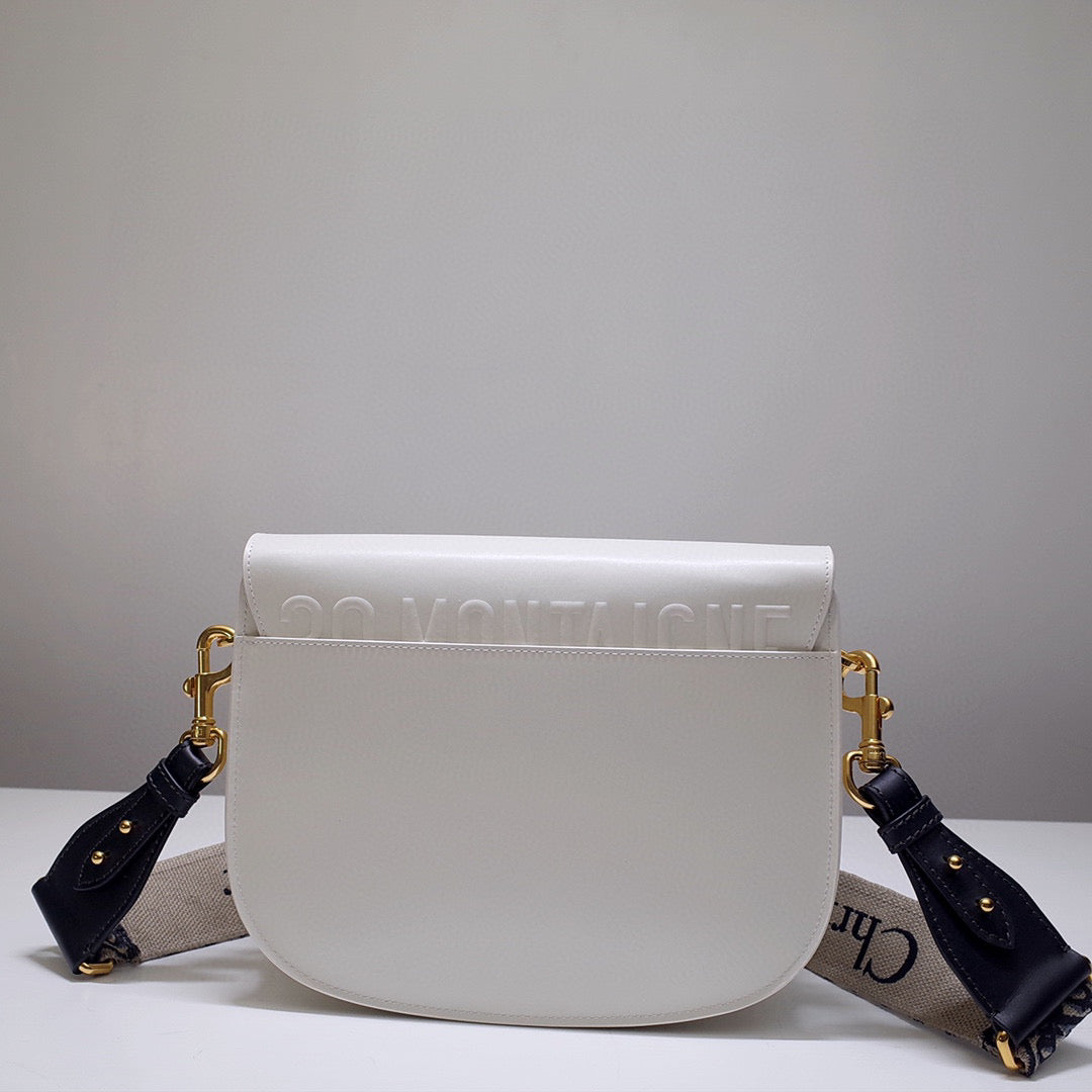 Dior M9320 Large Bobby Bag white Box Calfskin with Blue Oblique Strap | dior m9320 large bobby bag white box calfskin with blue oblique strap 04