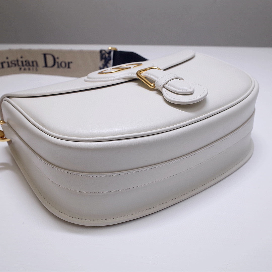 Dior M9320 Large Bobby Bag white Box Calfskin with Blue Oblique Strap | dior m9320 large bobby bag white box calfskin with blue oblique strap 06