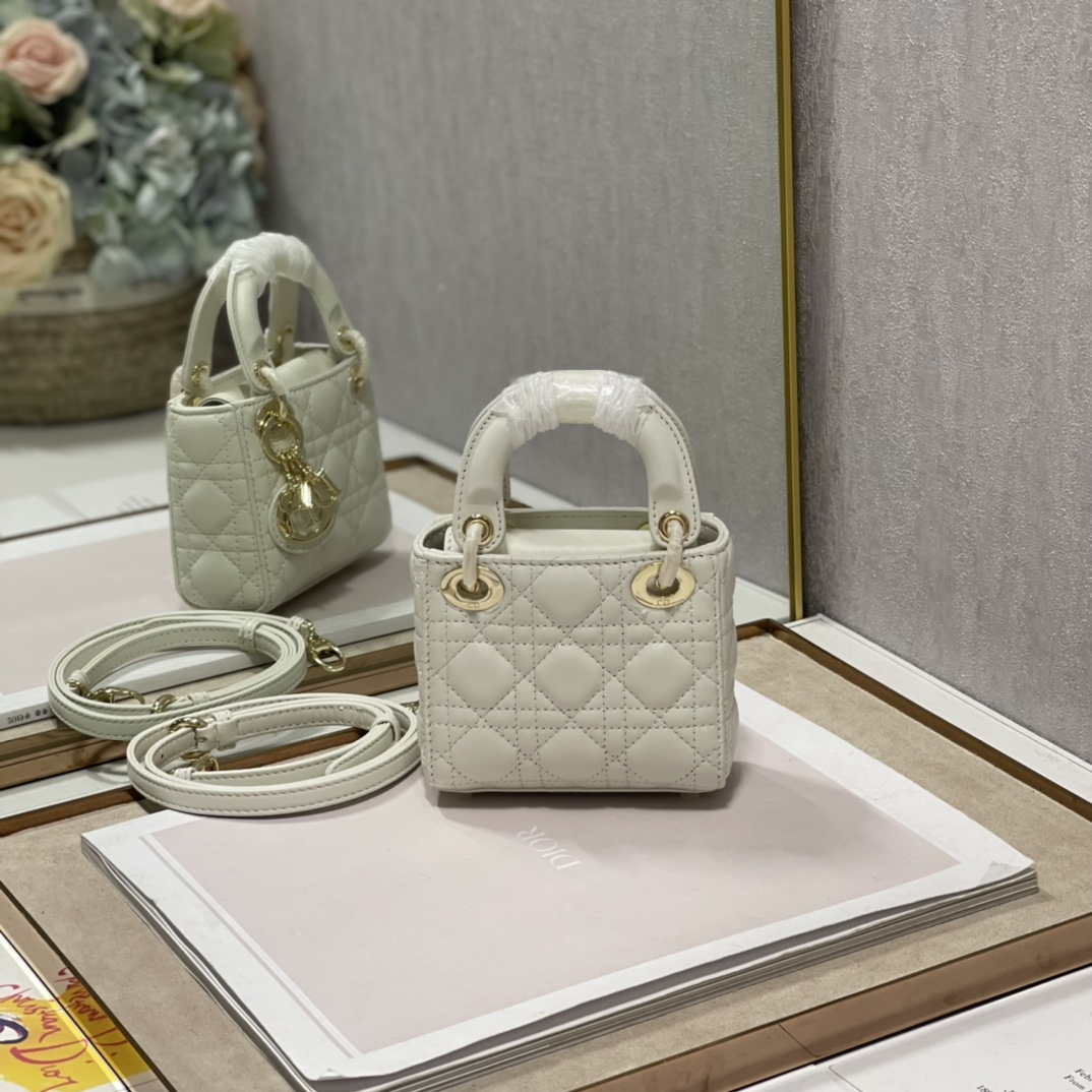 Dior S0856 MICRO LADY Dior Bag White Cannage Lambskin | dior s0856 micro lady dior bag white cannage lambskin 006