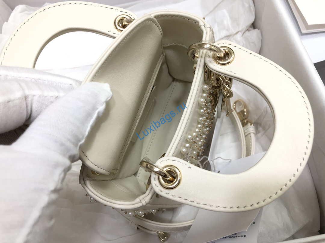 Dior S0856 MICRO LADY Dior Bag White Cannage Lambskin with Pearl | dior s0856 micro lady dior bag white cannage lambskin with pearl 005