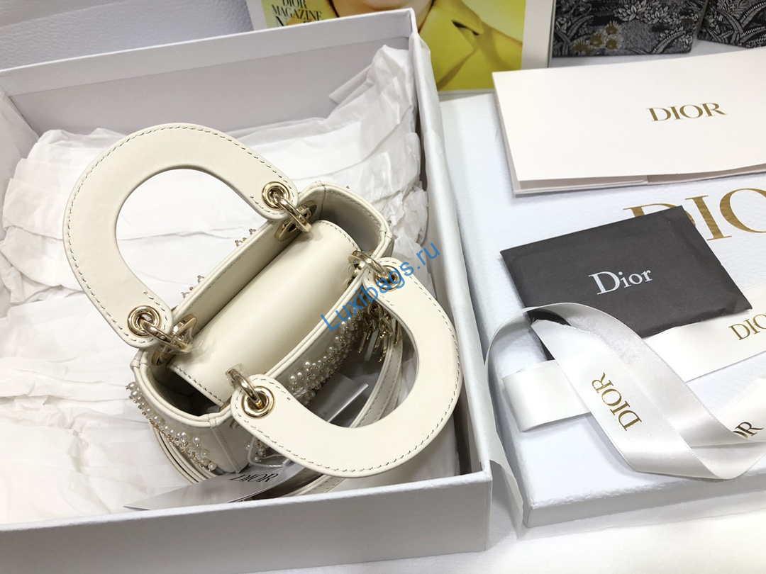 Dior S0856 MICRO LADY Dior Bag White Cannage Lambskin with Pearl | dior s0856 micro lady dior bag white cannage lambskin with pearl 006