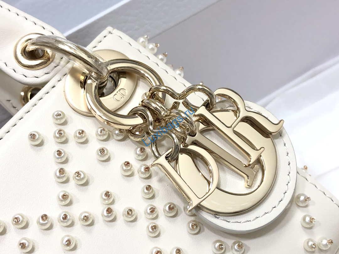 Dior S0856 MICRO LADY Dior Bag White Cannage Lambskin with Pearl | dior s0856 micro lady dior bag white cannage lambskin with pearl 007