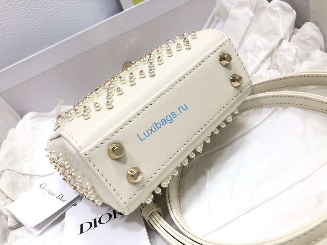 Dior S0856 MICRO LADY Dior Bag White Cannage Lambskin with Pearl | dior s0856 micro lady dior bag white cannage lambskin with pearl 009