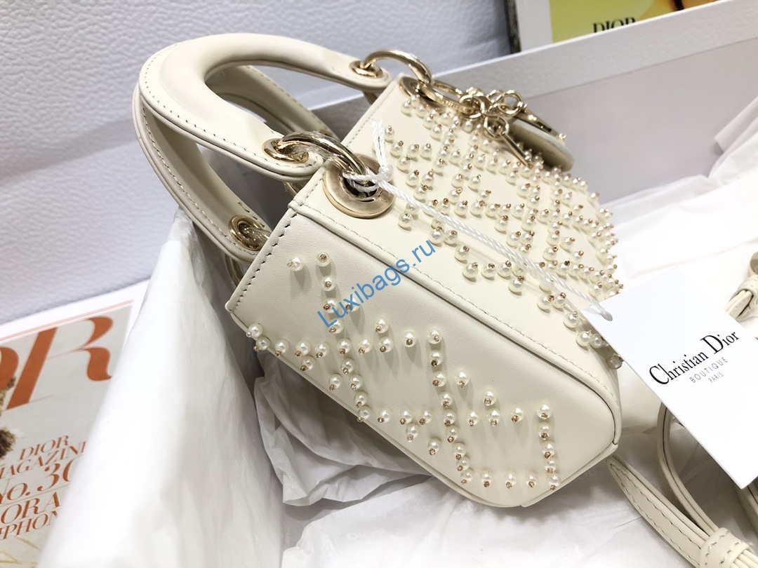 Dior S0856 MICRO LADY Dior Bag White Cannage Lambskin with Pearl | dior s0856 micro lady dior bag white cannage lambskin with pearl 010