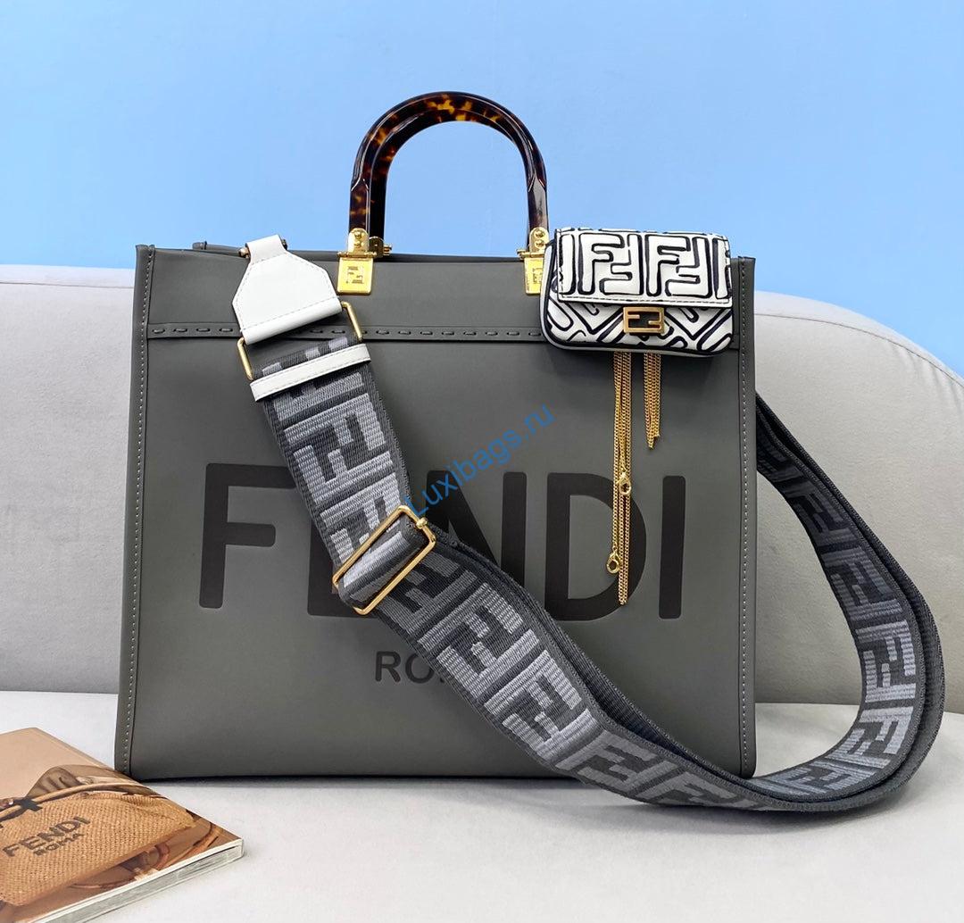 Fendi 8BH386 Sunshine Medium Bag 8266S Dark Grey leather shopper | fendi 8266s sunshine medium bag 8bh386 dark grey leather shopper 002