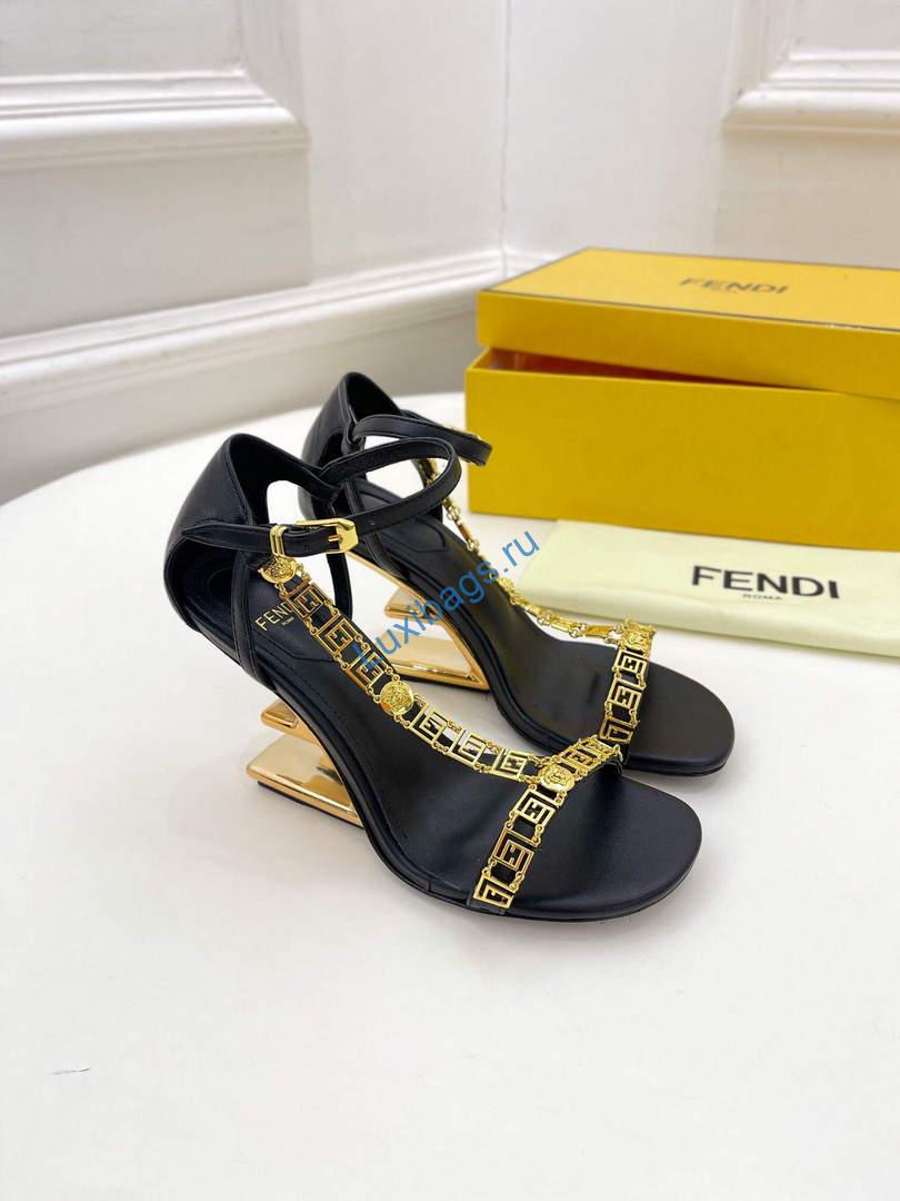 Fendi 8X8306 First Fendace Leather high-heeled Sandals black | fendi 8x8306 first fendace leather high heeled sandalsr 013