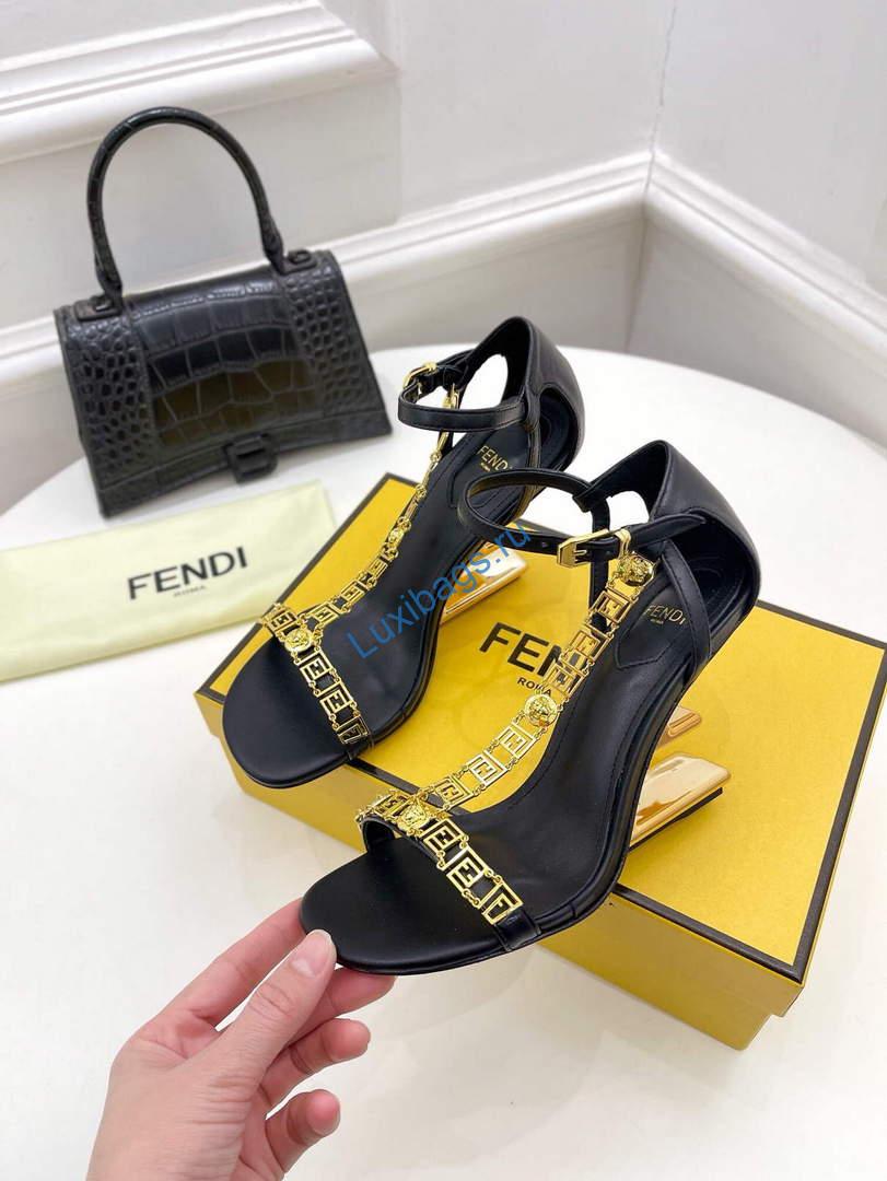 Fendi 8X8306 First Fendace Leather high-heeled Sandals black | fendi 8x8306 first fendace leather high heeled sandalsr 014