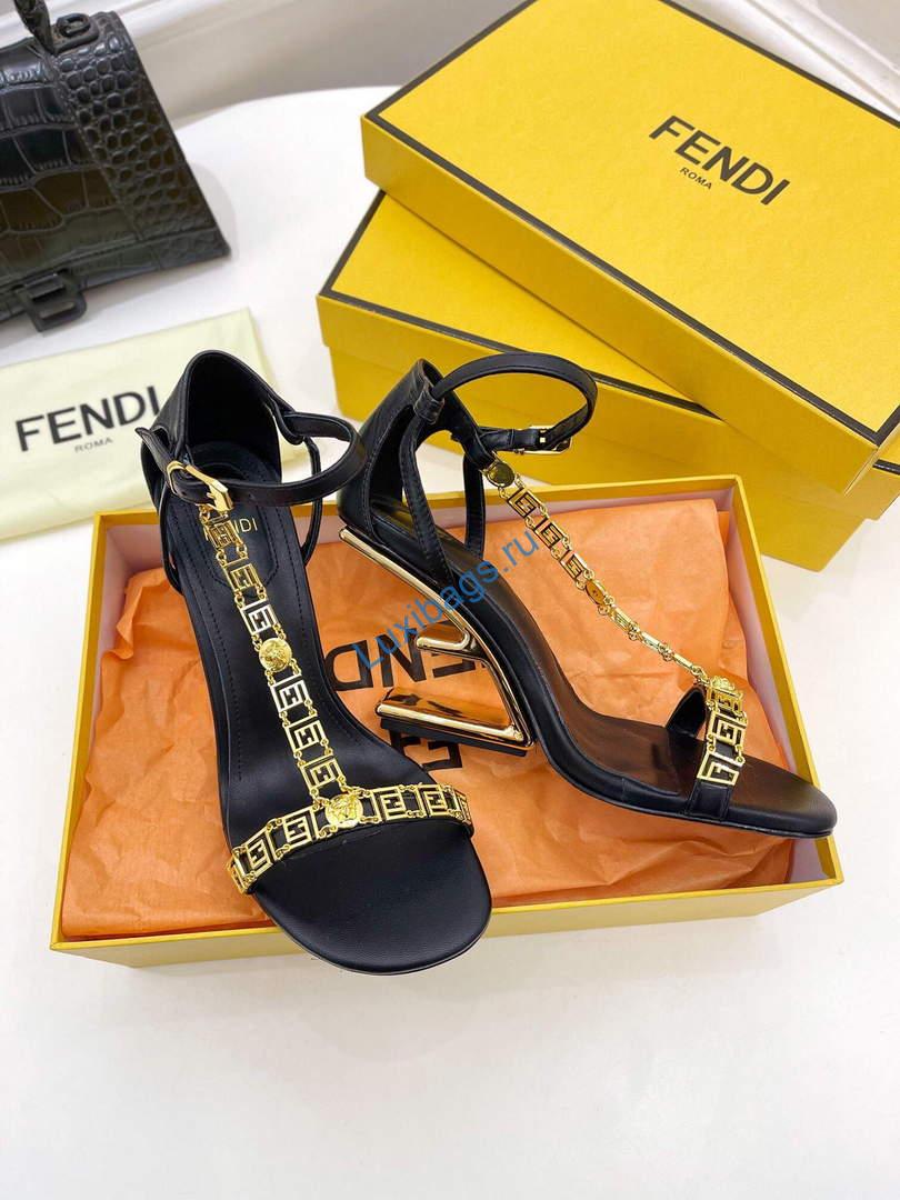 Fendi 8X8306 First Fendace Leather high-heeled Sandals black | fendi 8x8306 first fendace leather high heeled sandalsr 015