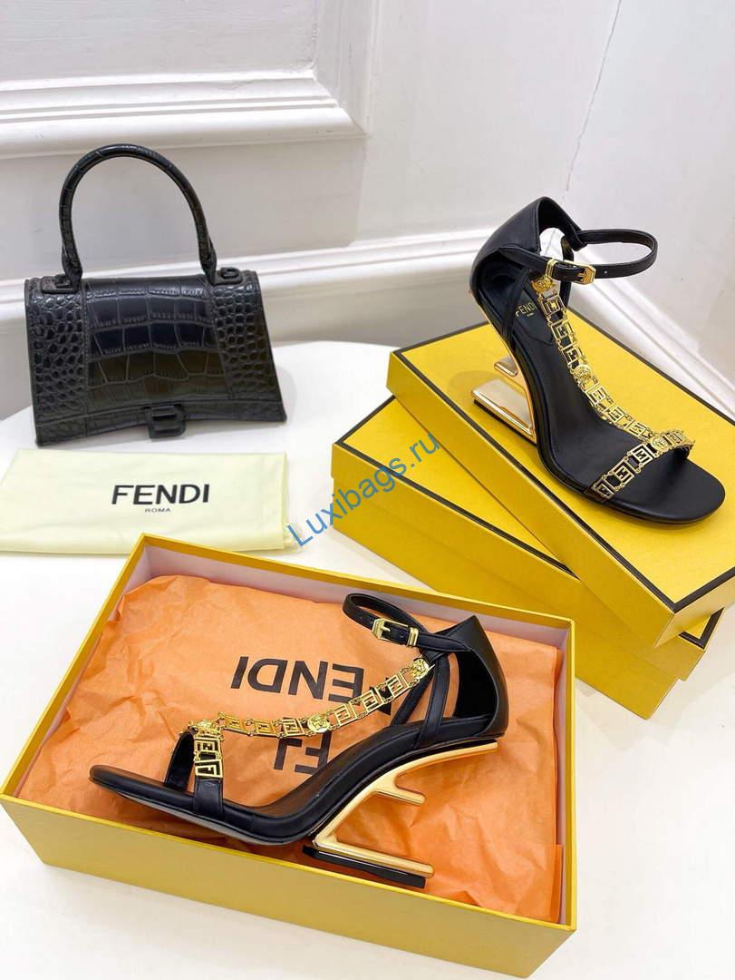 Fendi 8X8306 First Fendace Leather high-heeled Sandals black | fendi 8x8306 first fendace leather high heeled sandalsr 016