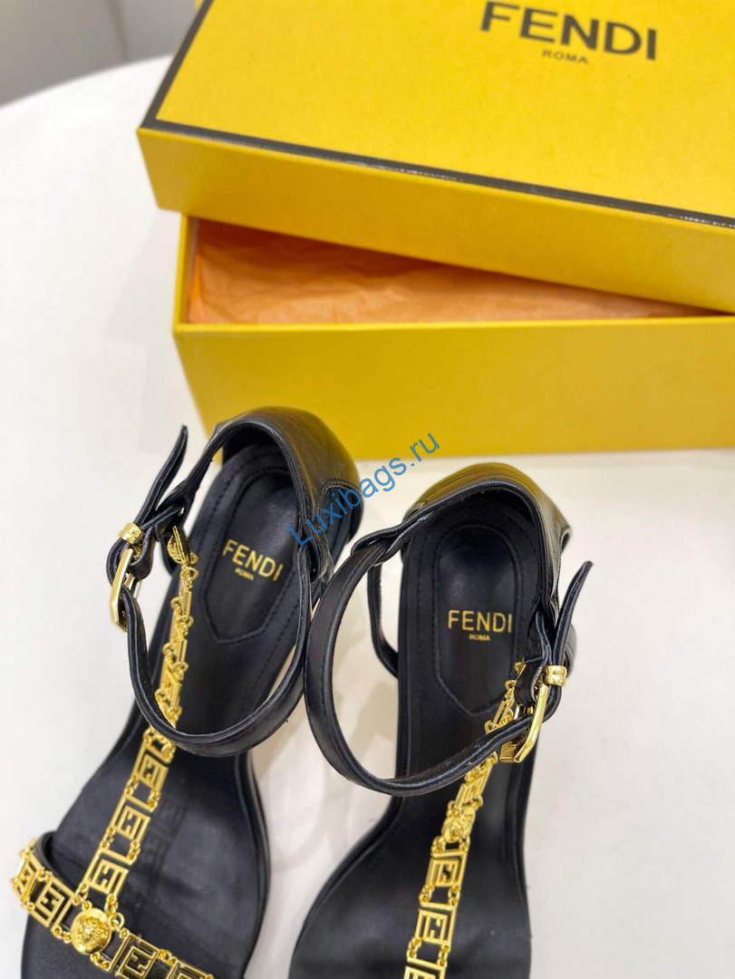 Fendi 8X8306 First Fendace Leather high-heeled Sandals black | fendi 8x8306 first fendace leather high heeled sandalsr 018
