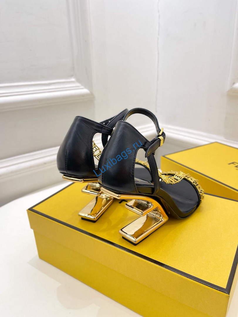 Fendi 8X8306 First Fendace Leather high-heeled Sandals black | fendi 8x8306 first fendace leather high heeled sandalsr 019