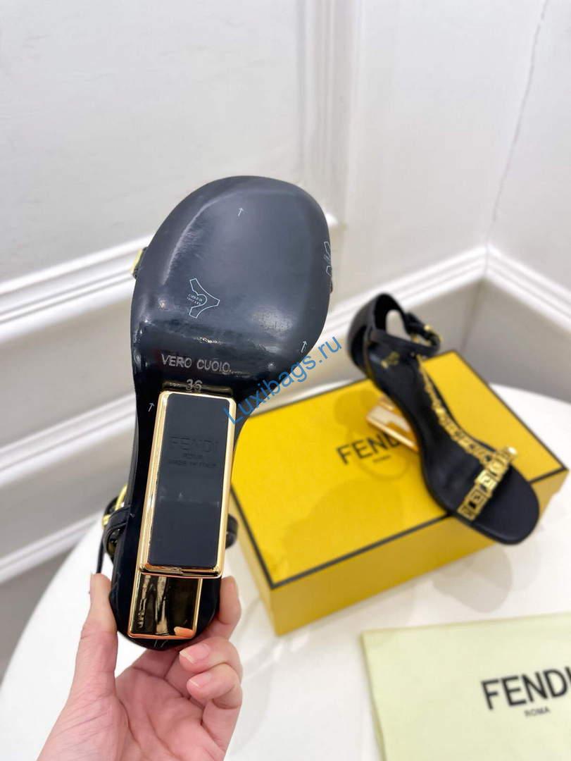 Fendi 8X8306 First Fendace Leather high-heeled Sandals black | fendi 8x8306 first fendace leather high heeled sandalsr 020