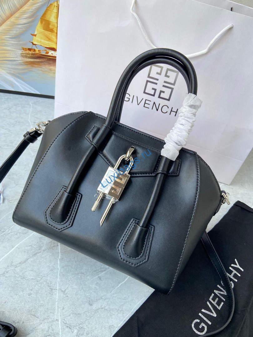 Givenchy BB50J0B00D Mini Antigona Lock Bag in Box Leather Black | givenchy bb50j0b mini antigona lock bag in box leather 009