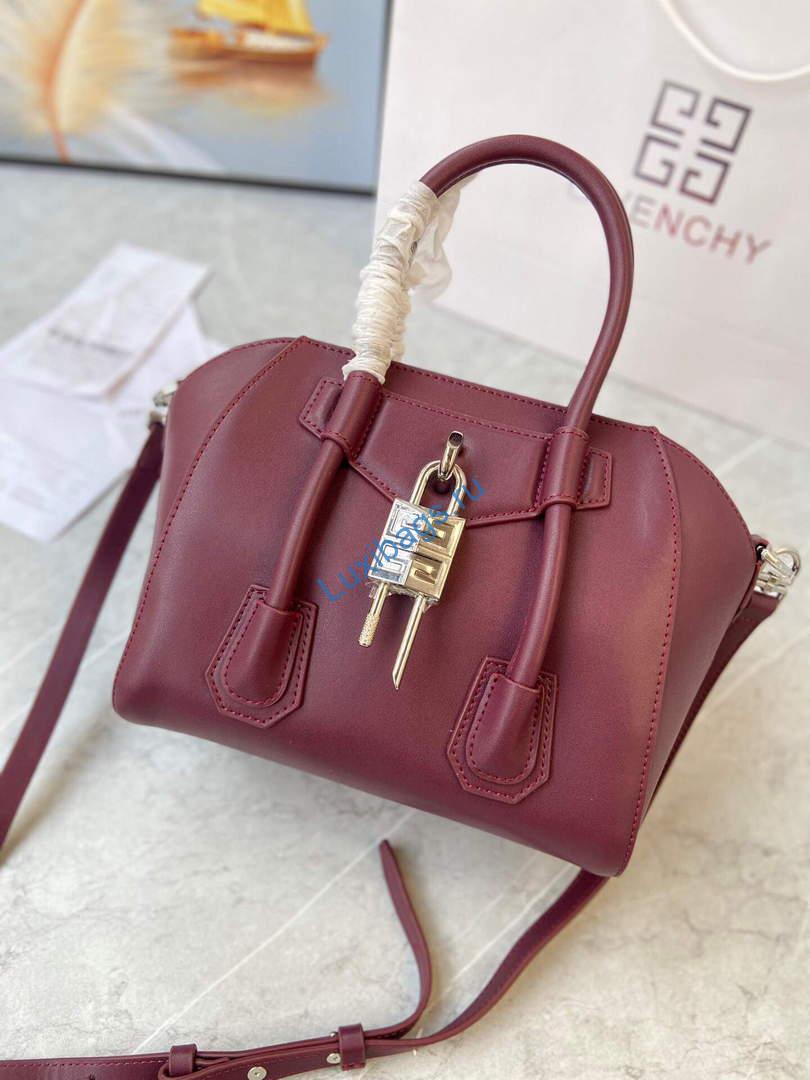 Givenchy BB50J0B00D Mini Antigona Lock Bag in Box Leather Wine red | givenchy bb50j0b mini antigona lock bag in box leather 033