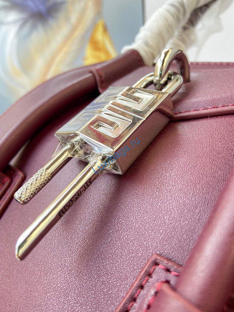 Givenchy BB50J0B00D Mini Antigona Lock Bag in Box Leather Wine red | givenchy bb50j0b mini antigona lock bag in box leather 035