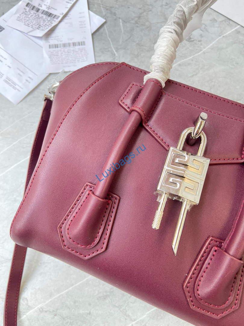 Givenchy BB50J0B00D Mini Antigona Lock Bag in Box Leather Wine red | givenchy bb50j0b mini antigona lock bag in box leather 036