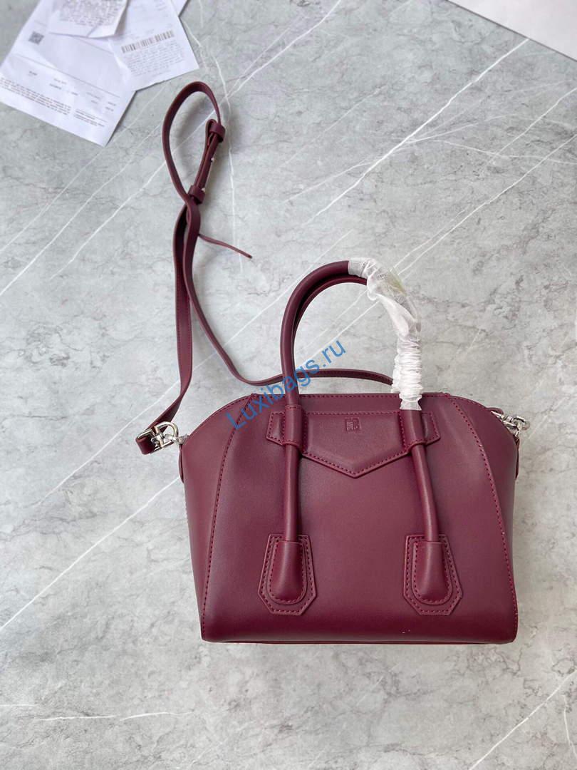 Givenchy BB50J0B00D Mini Antigona Lock Bag in Box Leather Wine red | givenchy bb50j0b mini antigona lock bag in box leather 039