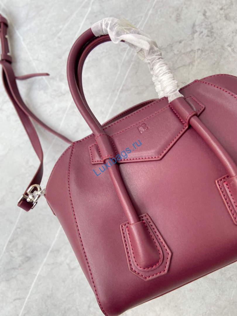 Givenchy BB50J0B00D Mini Antigona Lock Bag in Box Leather Wine red | givenchy bb50j0b mini antigona lock bag in box leather 040