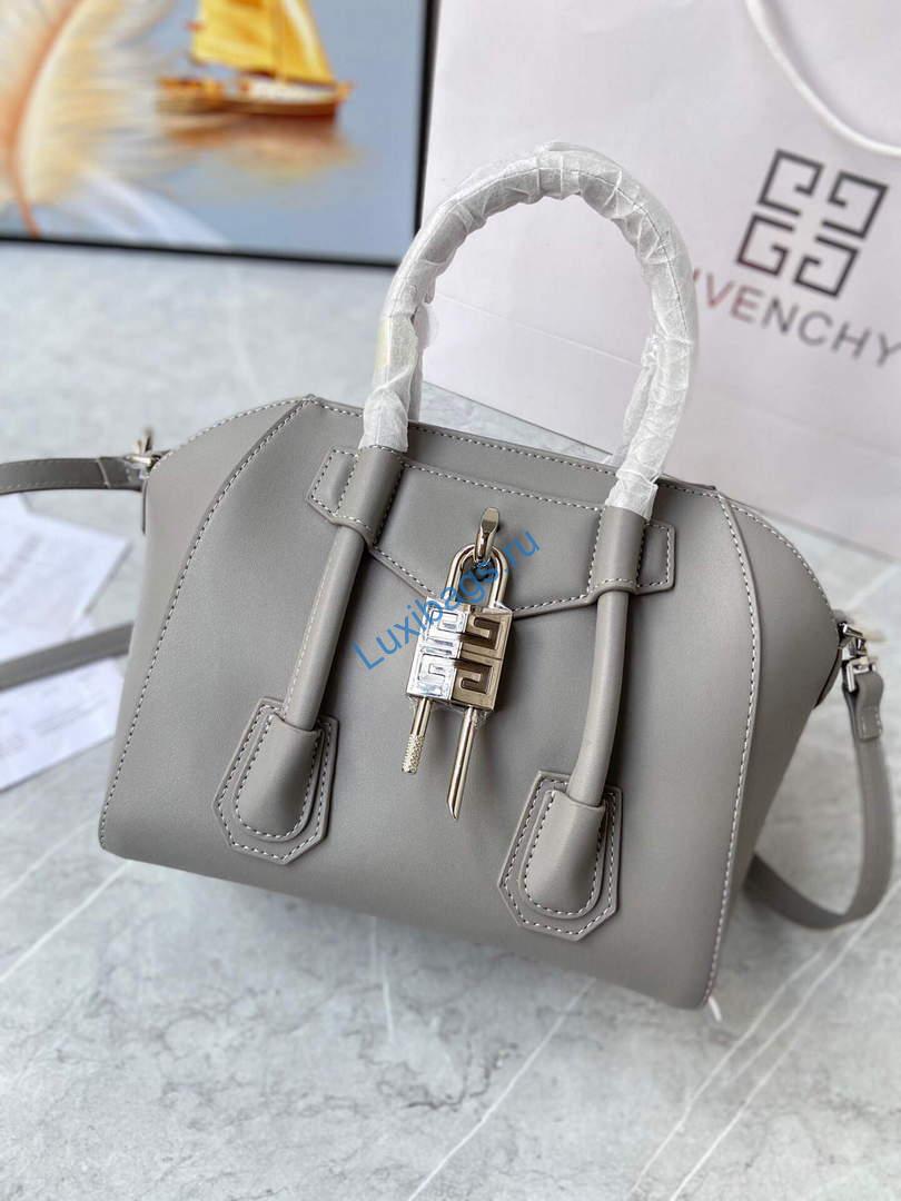 Givenchy BB50J0B00D Mini Antigona Lock Bag in Box Leather Gray | givenchy bb50j0b mini antigona lock bag in box leather 043