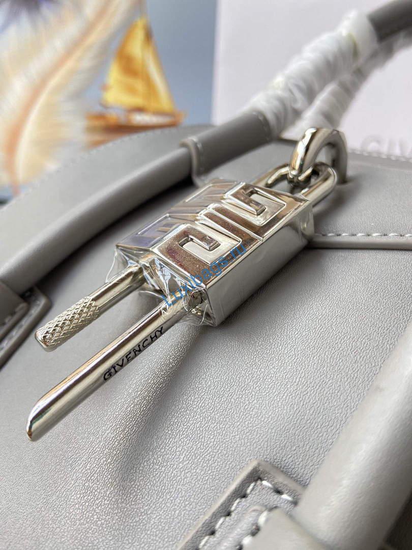 Givenchy BB50J0B00D Mini Antigona Lock Bag in Box Leather Gray | givenchy bb50j0b mini antigona lock bag in box leather 045