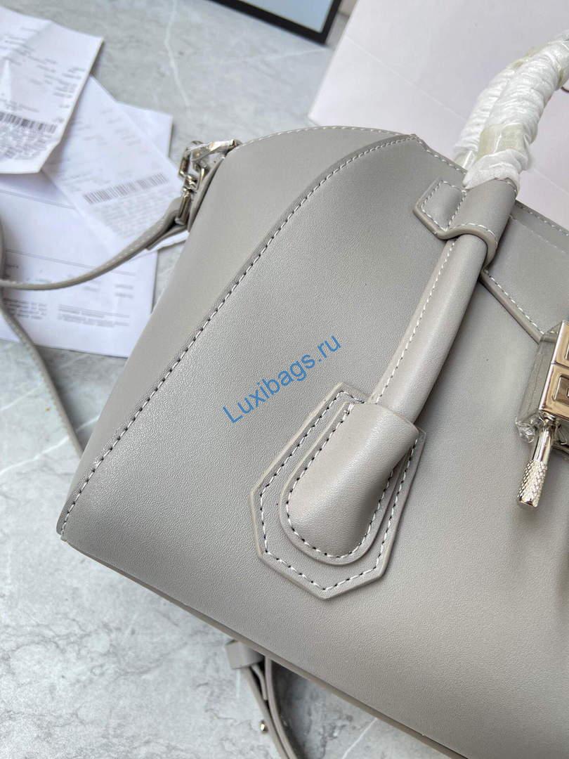 Givenchy BB50J0B00D Mini Antigona Lock Bag in Box Leather Gray | givenchy bb50j0b mini antigona lock bag in box leather 046