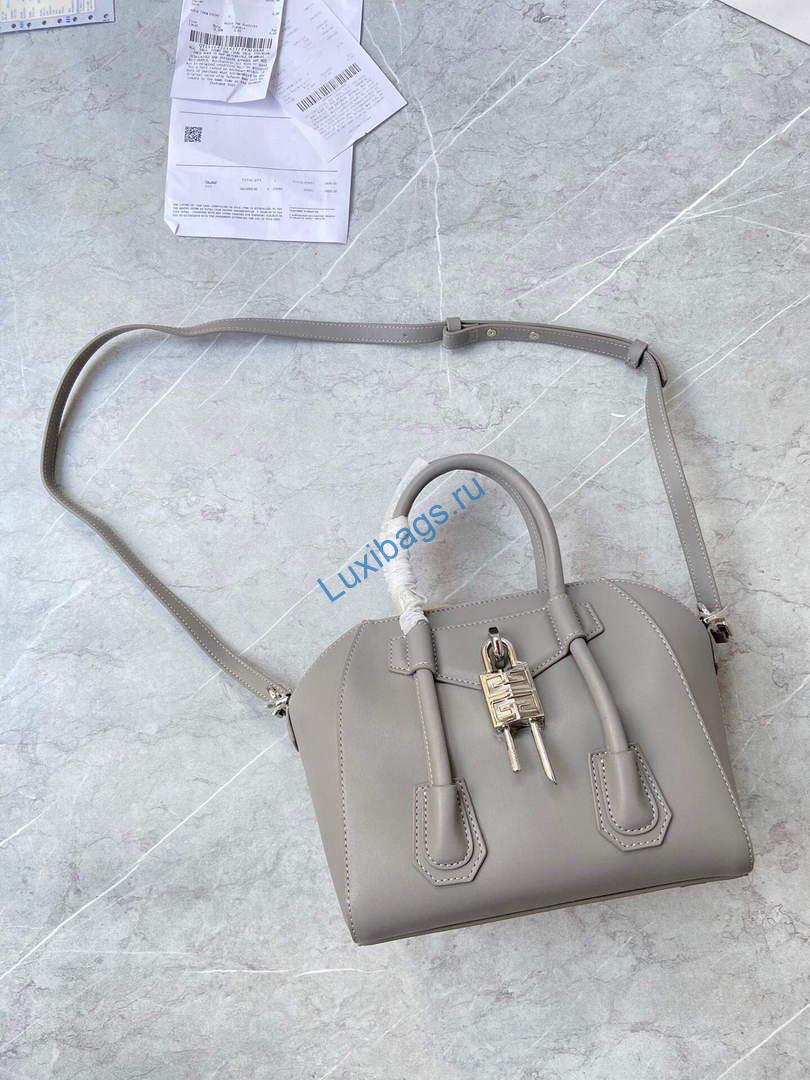 Givenchy BB50J0B00D Mini Antigona Lock Bag in Box Leather Gray | givenchy bb50j0b mini antigona lock bag in box leather 048