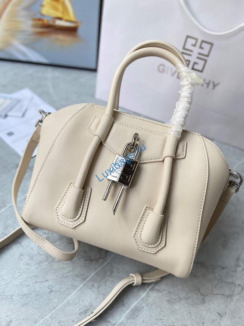 Givenchy BB50J0B00D Mini Antigona Lock Bag in Box Leather Beige | givenchy bb50j0b mini antigona lock bag in box leather 053