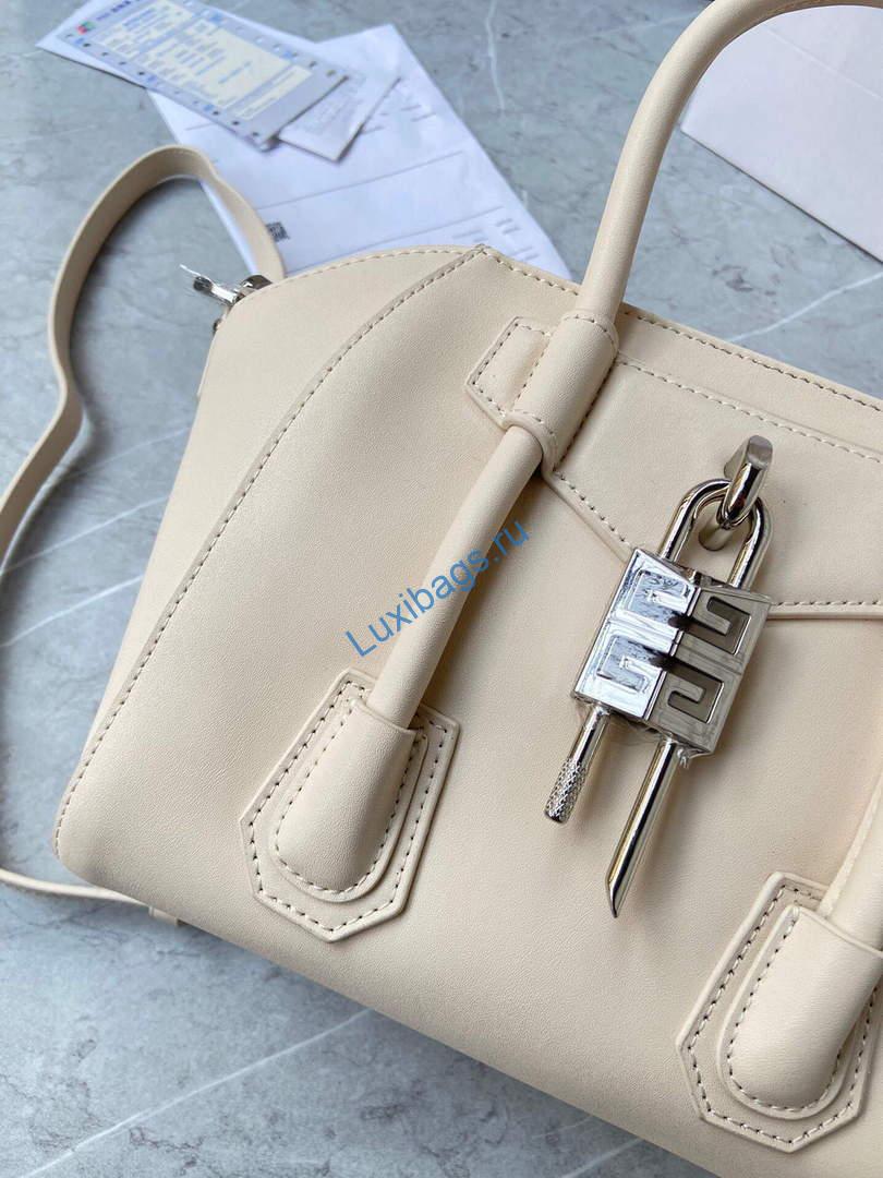 Givenchy BB50J0B00D Mini Antigona Lock Bag in Box Leather Beige | givenchy bb50j0b mini antigona lock bag in box leather 055