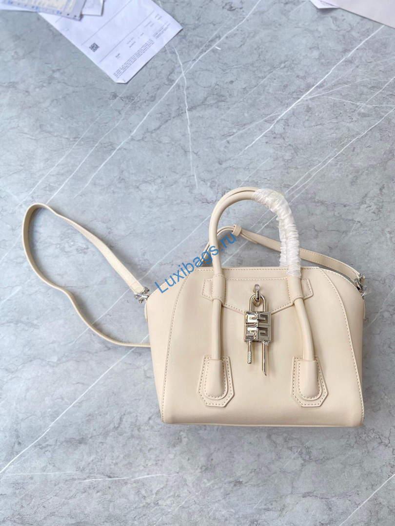 Givenchy BB50J0B00D Mini Antigona Lock Bag in Box Leather Beige | givenchy bb50j0b mini antigona lock bag in box leather 058