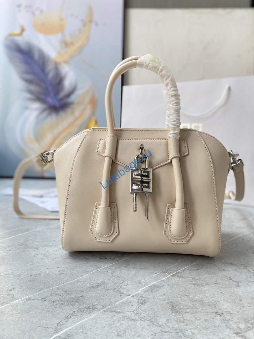 Givenchy BB50J0B00D Mini Antigona Lock Bag in Box Leather Beige | givenchy bb50j0b mini antigona lock bag in box leather 061