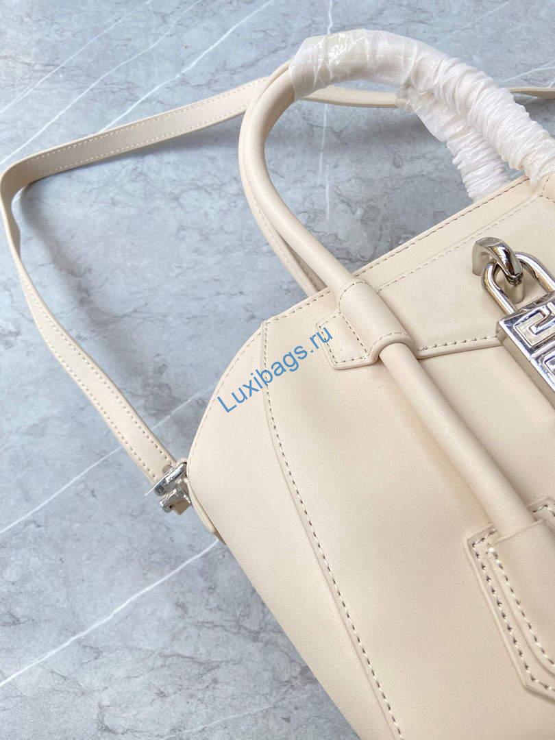 Givenchy BB50J0B00D Mini Antigona Lock Bag in Box Leather Beige | givenchy bb50j0b mini antigona lock bag in box leather 062