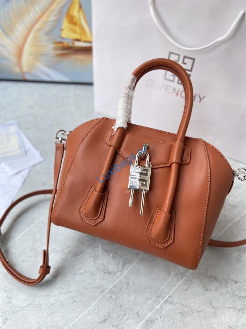 Givenchy BB50J0B00D Mini Antigona Lock Bag in Box Leather Brown | givenchy bb50j0b mini antigona lock bag in box leather 070