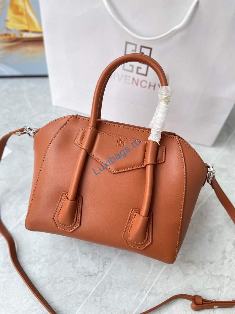 Givenchy BB50J0B00D Mini Antigona Lock Bag in Box Leather Brown | givenchy bb50j0b mini antigona lock bag in box leather 071