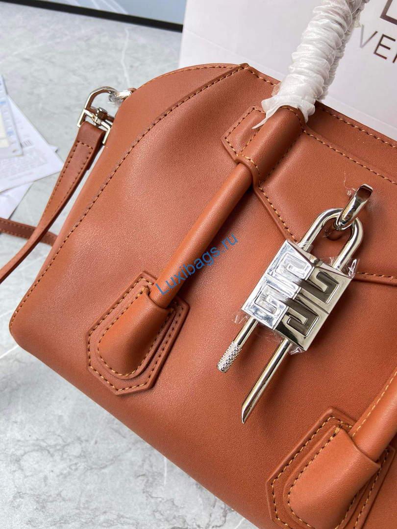 Givenchy BB50J0B00D Mini Antigona Lock Bag in Box Leather Brown | givenchy bb50j0b mini antigona lock bag in box leather 072