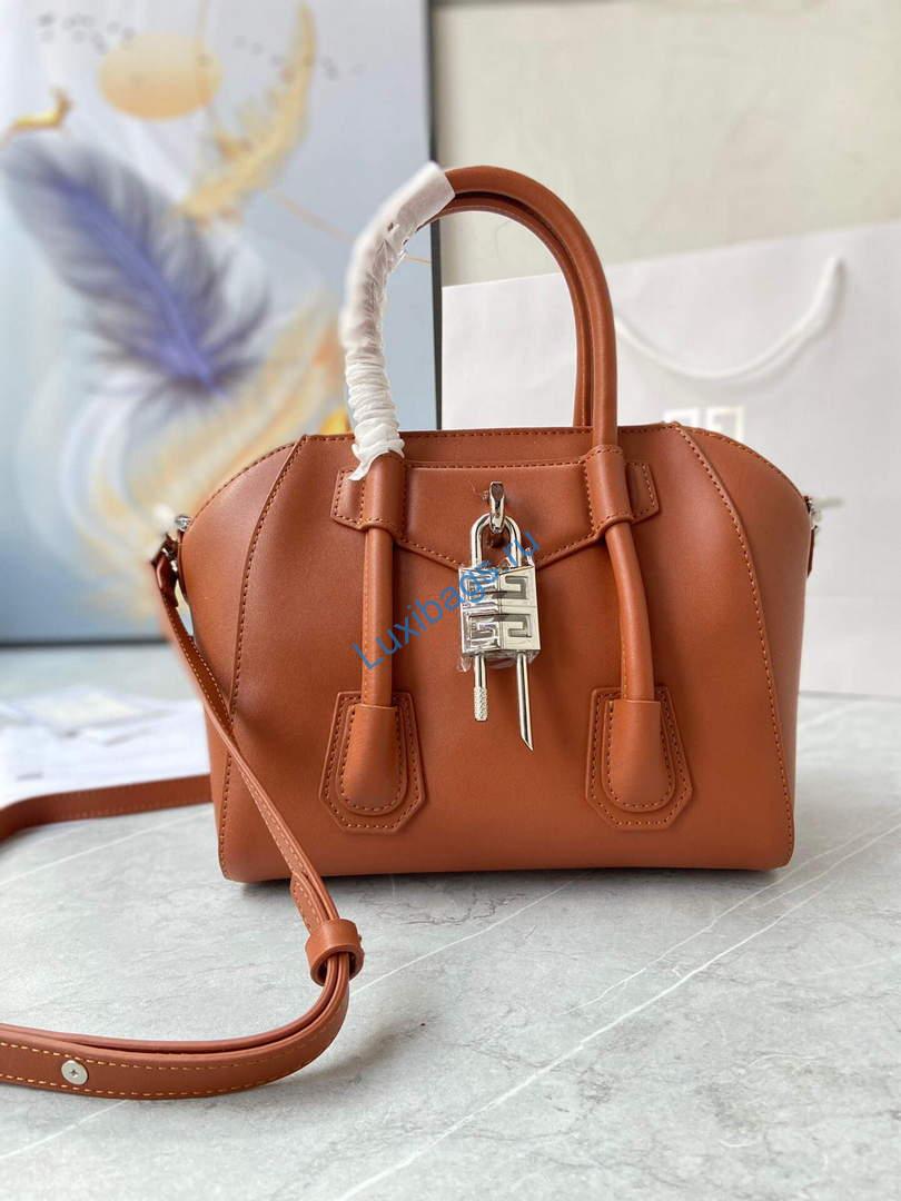 Givenchy BB50J0B00D Mini Antigona Lock Bag in Box Leather Brown | givenchy bb50j0b mini antigona lock bag in box leather 078