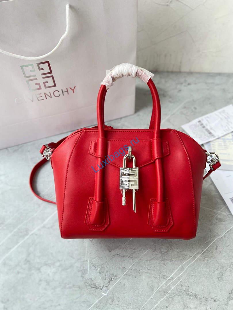 Givenchy BB50J0B00D Mini Antigona Lock Bag in Box Leather Red | givenchy bb50j0b mini antigona lock bag in box leather 085