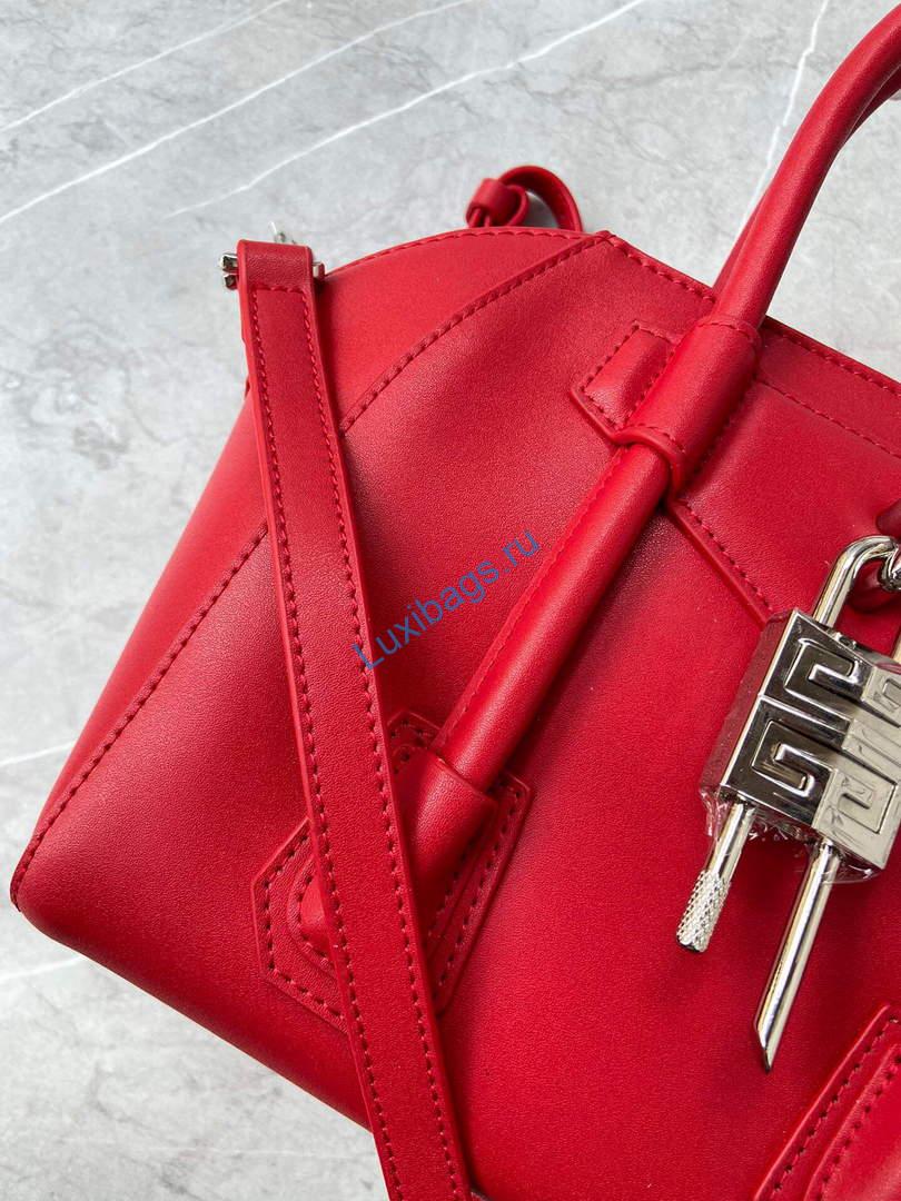 Givenchy BB50J0B00D Mini Antigona Lock Bag in Box Leather Red | givenchy bb50j0b mini antigona lock bag in box leather 094