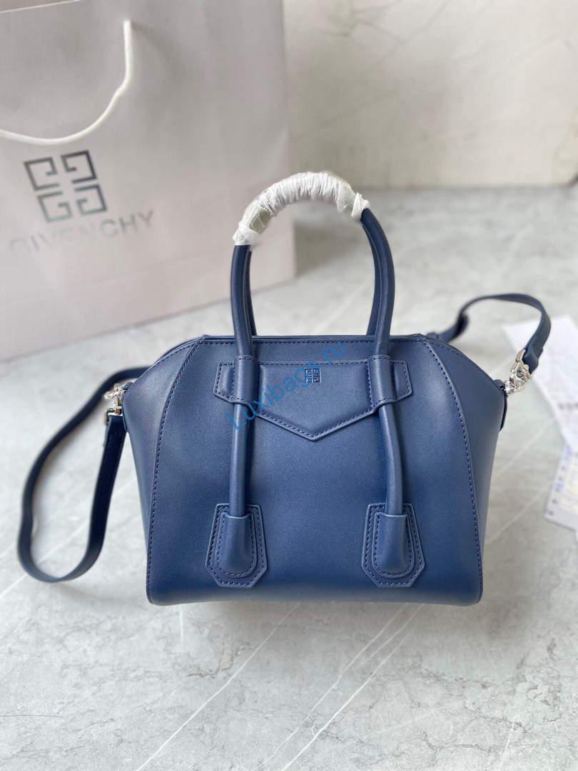 Givenchy BB50J0B00D Mini Antigona Lock Bag in Box Leather Blue | givenchy bb50j0b mini antigona lock bag in box leather 103