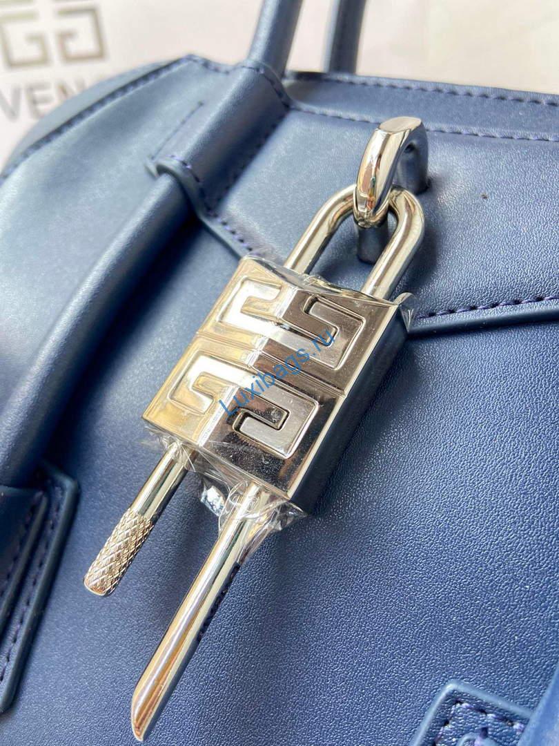 Givenchy BB50J0B00D Mini Antigona Lock Bag in Box Leather Blue | givenchy bb50j0b mini antigona lock bag in box leather 104