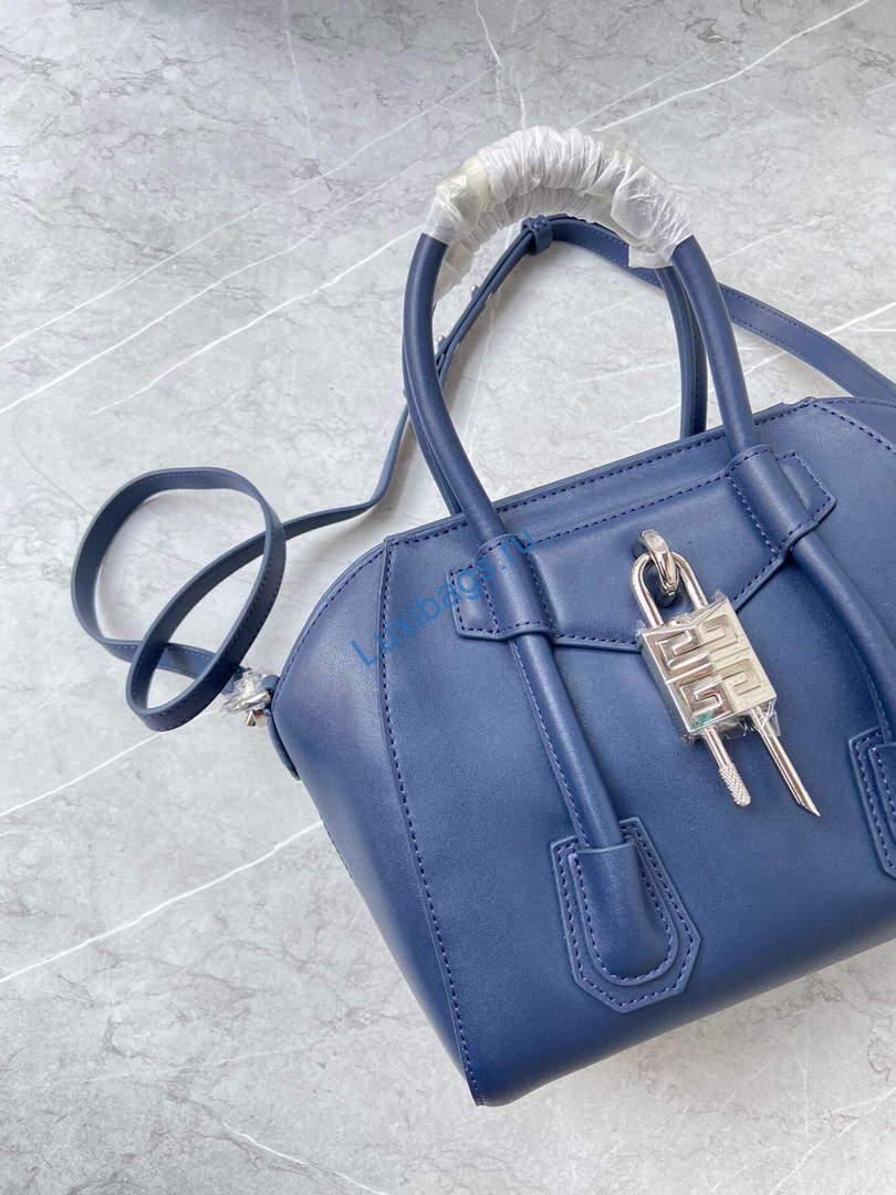 Givenchy BB50J0B00D Mini Antigona Lock Bag in Box Leather Blue | givenchy bb50j0b mini antigona lock bag in box leather 110