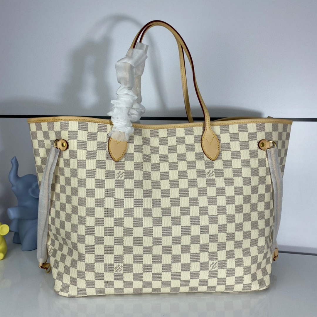 Louis Vuitton LV N41360 Neverfull GM Damier Azur Beige | louis vuitton lv n41360 neverfull gm damier azur white 02