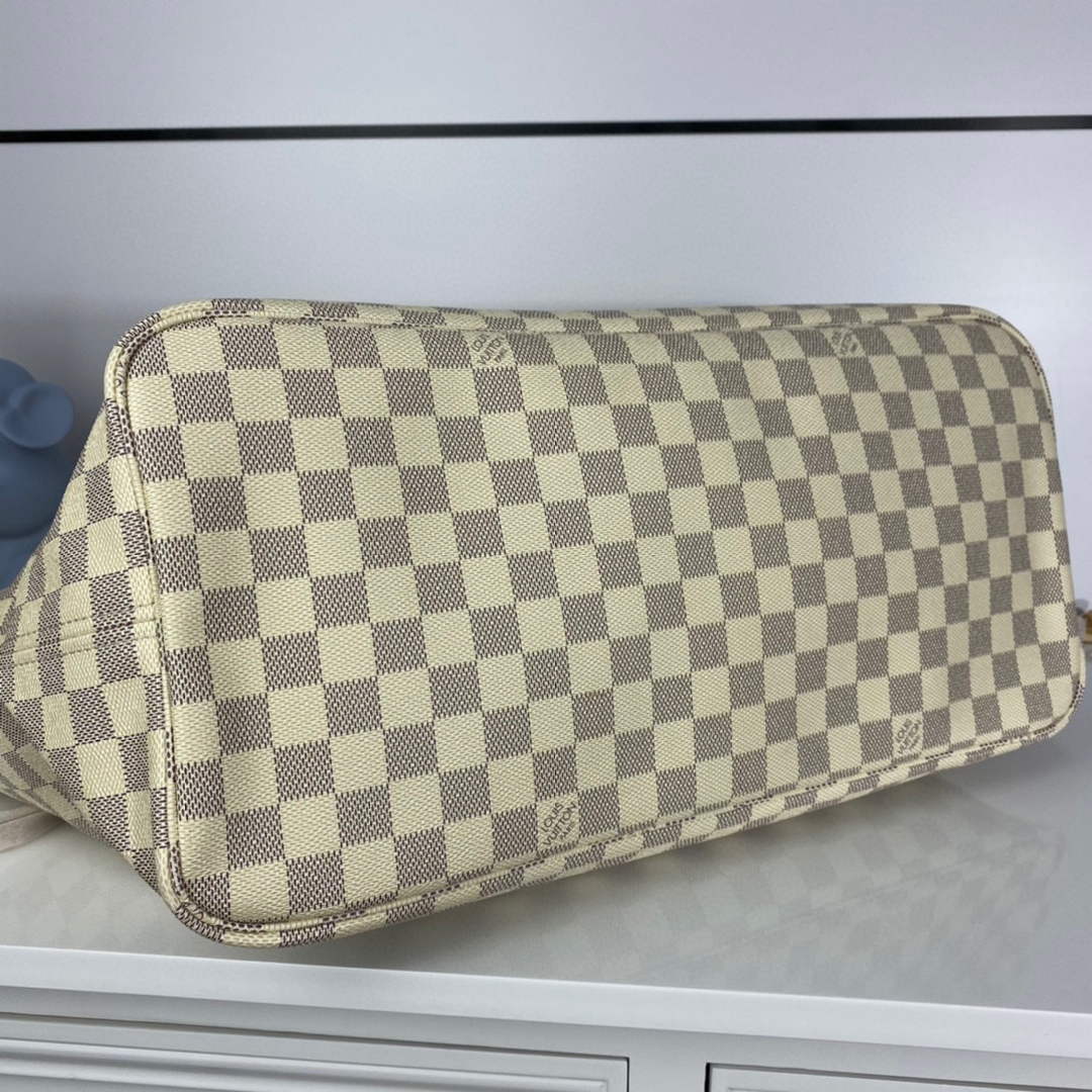 Louis Vuitton LV N41360 Neverfull GM Damier Azur Beige | louis vuitton lv n41360 neverfull gm damier azur white 03