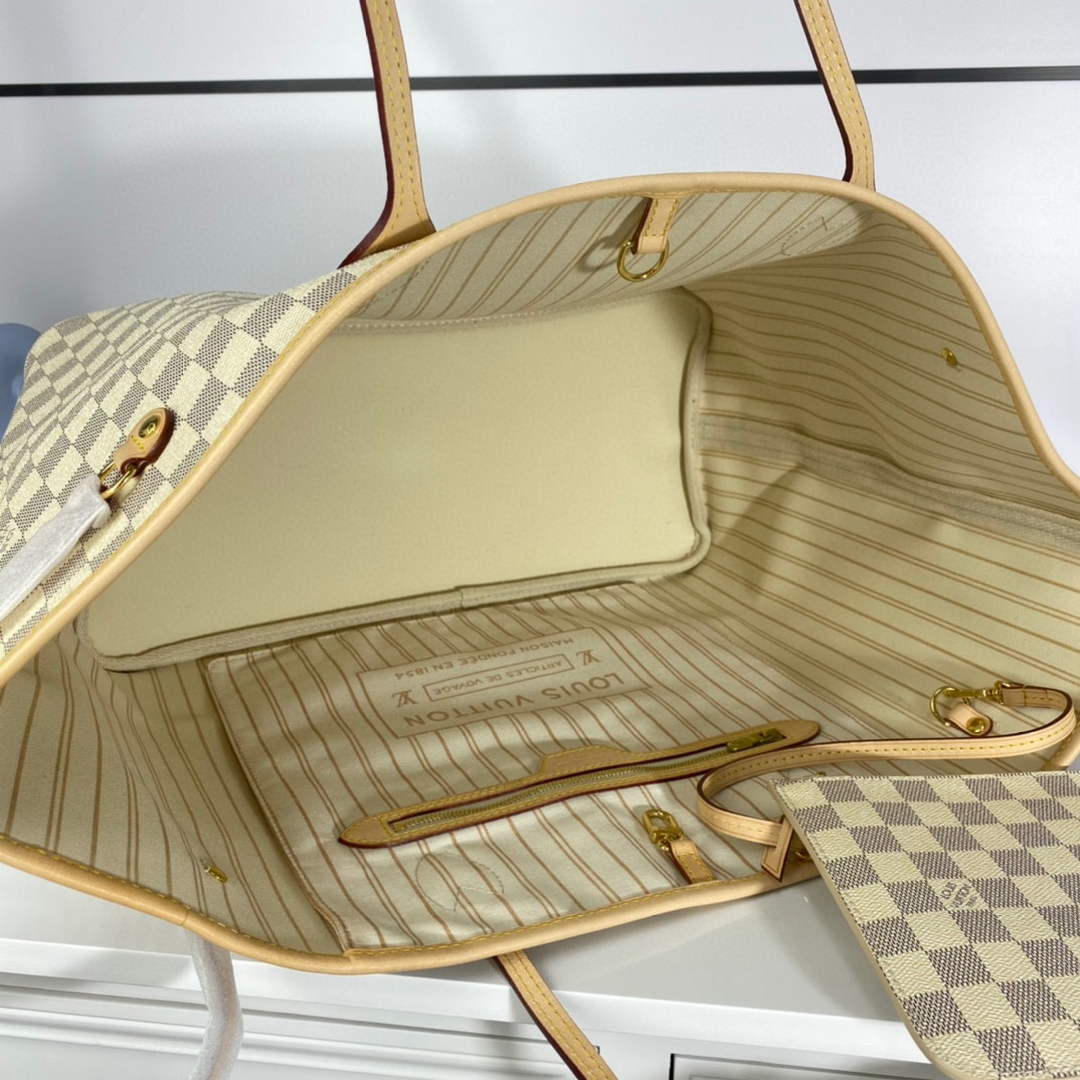 Louis Vuitton LV N41360 Neverfull GM Damier Azur Beige | louis vuitton lv n41360 neverfull gm damier azur white 09