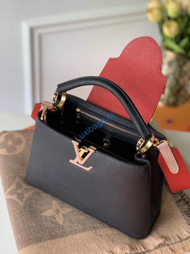 LV M57518 Louis Vuitton Capucines BB Handbag Black and Red | lv m57518 louis vuitton capucines bb handbag blue and red 008