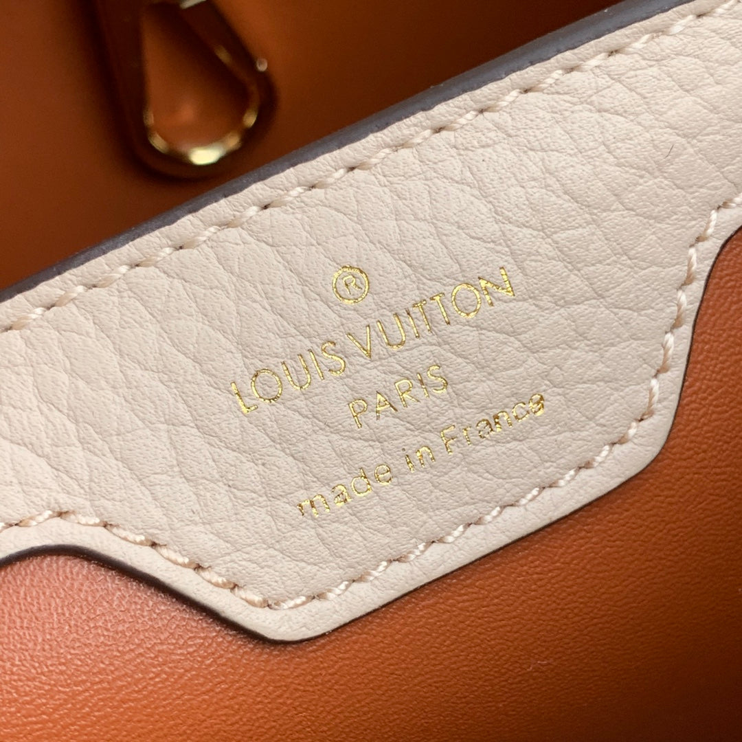 LV M57904 Louis Vuitton Capucines BB Handbag Apricot and Orange | lv m57904 louis vuitton capucines bb handbag beige and orange 006