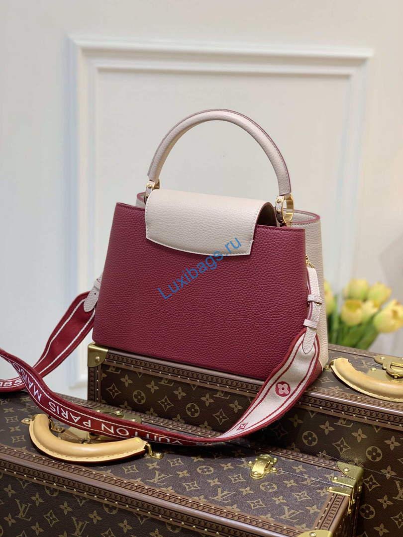 LV M58610 Louis Vuitton Capucines MM Handbag Beige and Wine red | lv m58610 louis vuitton capucines mm handbag beige and wine red 002