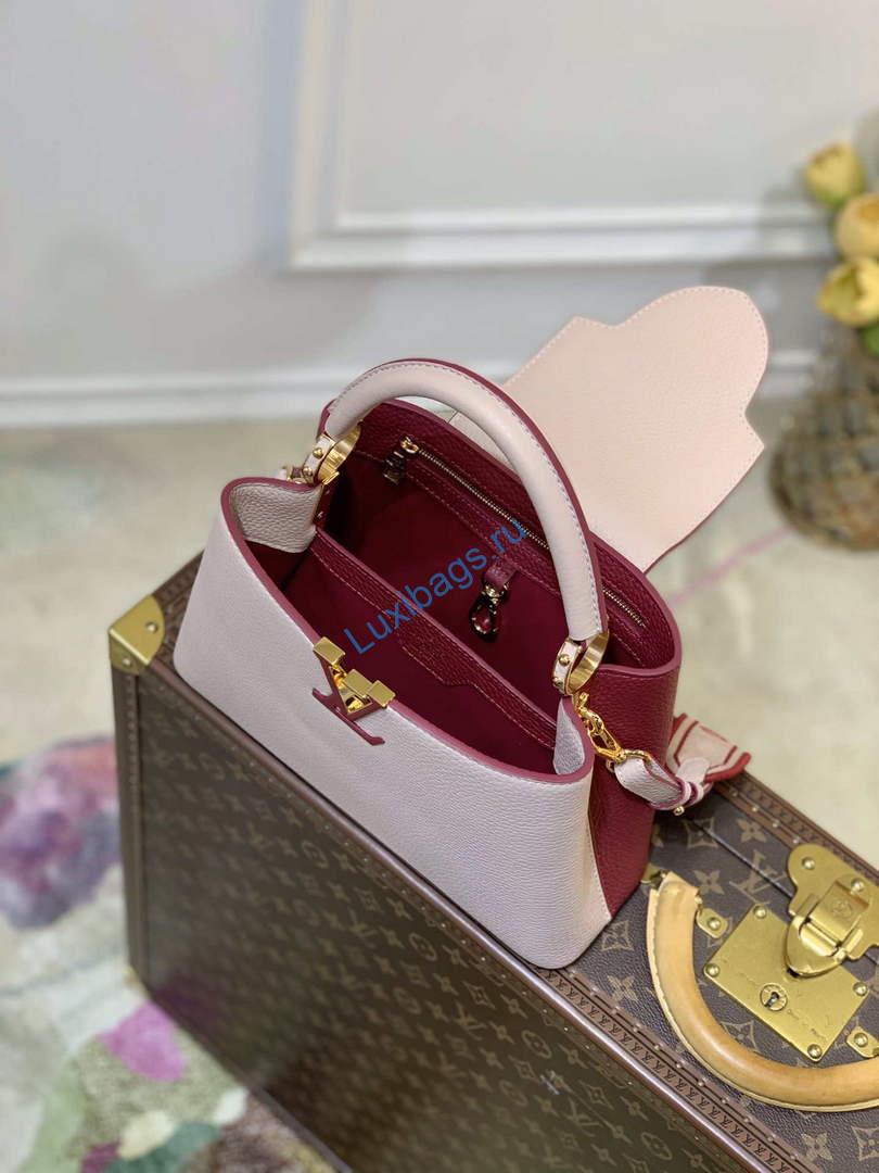 LV M58611 Louis Vuitton Capucines BB Handbag Beige and Wine red | lv m58611 louis vuitton capucines bb handbag beige and wine red 008