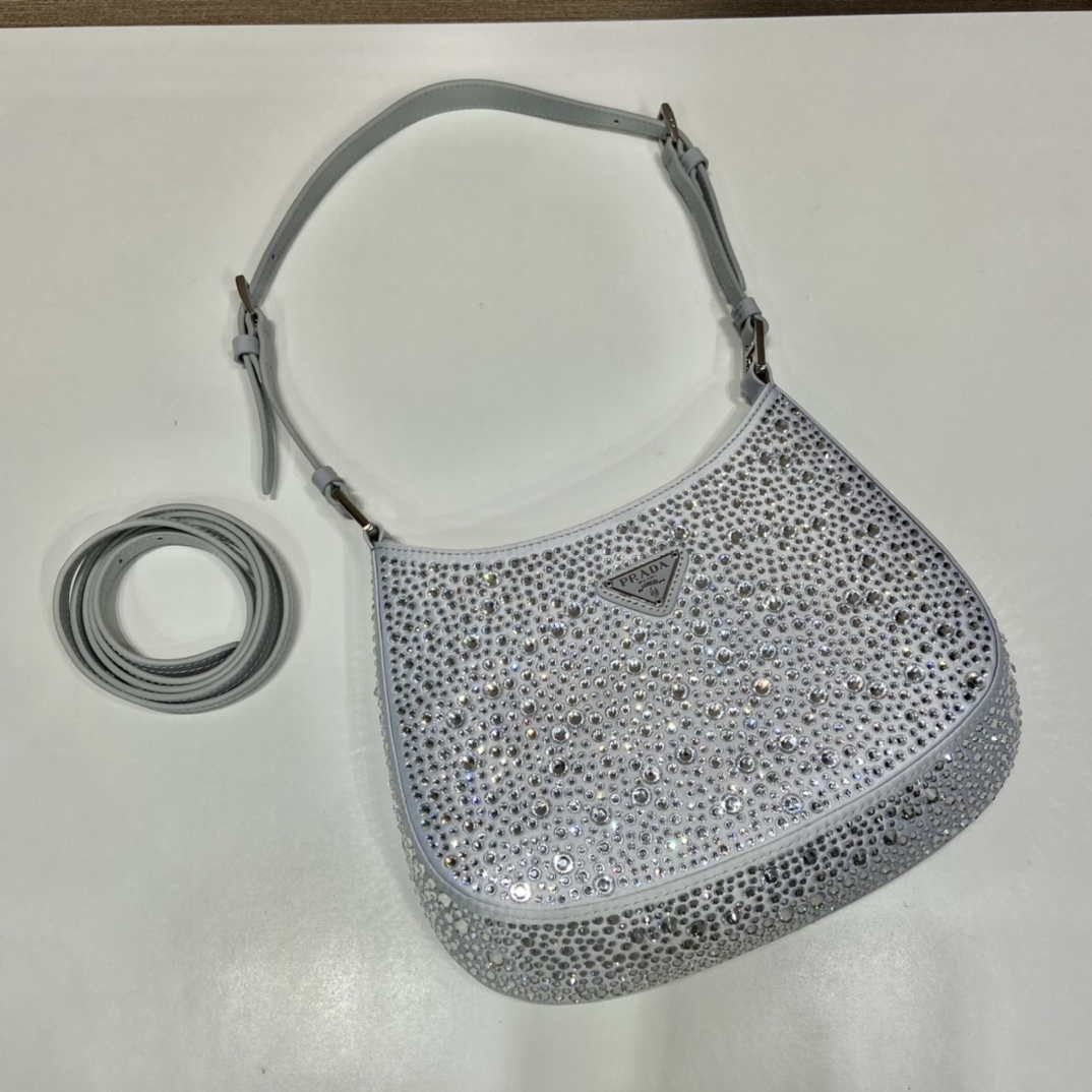 Prada 1BC169 Prada Cleo satin bag with appliqués White | prada 1bc169 prada cleo satin bag with appliques 003